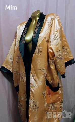 L Черен сатенен халат с двойно лице в китайски стил с бродерия дракон , снимка 8 - Нощници - 54073718