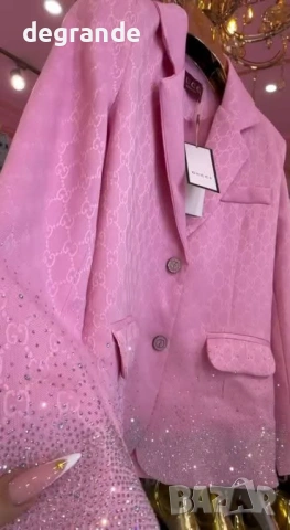 🎀Дамско Сако Gucci с Блестящи Камъчета в Розово, снимка 4 - Сака - 54071560