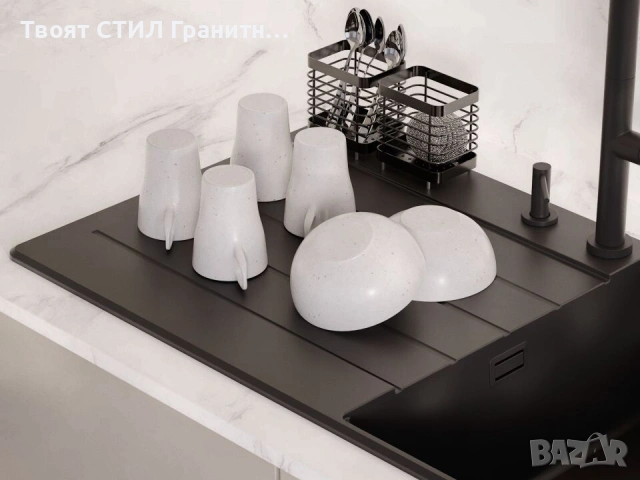 Черна кухненска мивка от гранит Копенхаген 1000x500 Top 60, снимка 5 - Мивки - 55123786