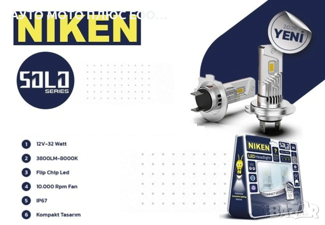 LED диодни крушки за фарове Niken H7, 12V, 8000к - 2 броя, снимка 3 - Аксесоари и консумативи - 54905038