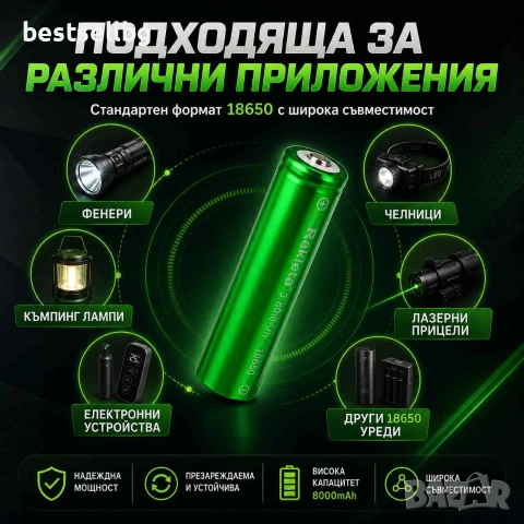 Качествена батерия за прожектор фенер за глава челник 18650 8000mAh, снимка 6 - Друга електроника - 39789369