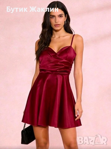 Сатенена къса рокля, снимка 3 - Рокли - 54056371
