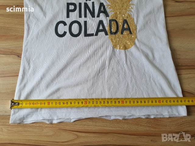 Vero Moda бяла тениска “Piña Colada” с пайети размер S, снимка 9 - Тениски - 54670281
