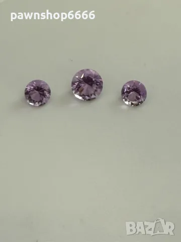 Лот естествени аметисти 3.40 ct – 3 броя, кръгъл брилянтен шлиф, отличен блясък, снимка 6 - Други - 55483152