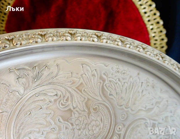 Английски посребрен поднос Ianthe,820 гр.,чиста мед. , снимка 4 - Антикварни и старинни предмети - 53977546