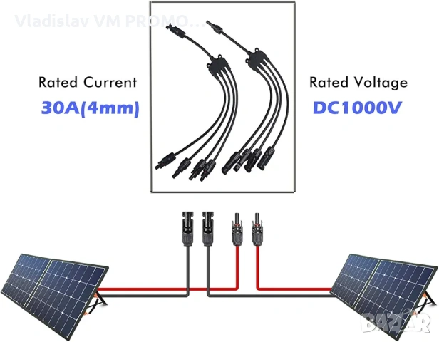 4 към 1 клонов кабел за слънчев панел тип Y, снимка 2 - Друга електроника - 54067633