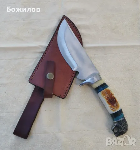 „Ръчно изработен ловен/къмпинг нож,стомана J2,дръжка от кост и метална пета“, снимка 2 - Ножове - 55472422