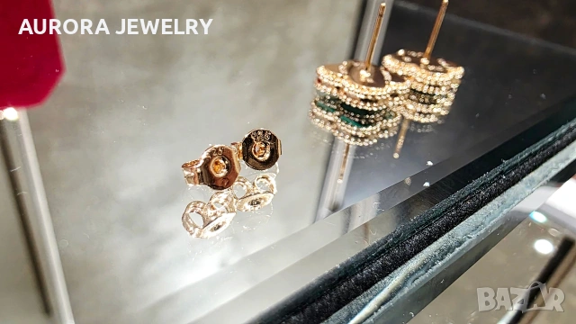 Van Cleef & Arpels VCA Rose Gold Green Malachite Vintage Alhambra Дамски Обеци, снимка 7 - Обеци - 54200120