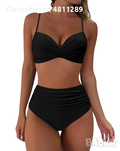 Бански комплект с висока талия /горнище и долнище/, цвят черен, размер L