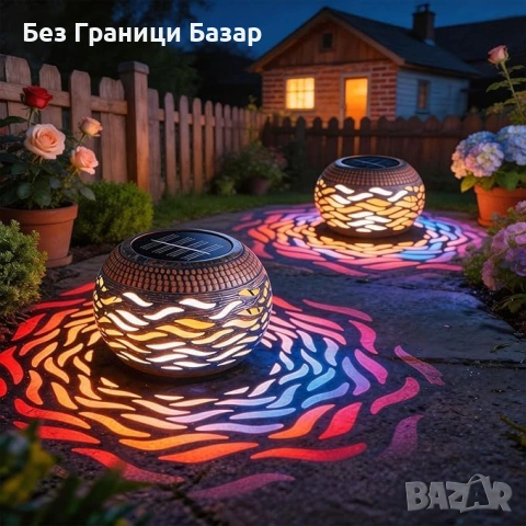 Нови Соларни фенери 2 броя водоустойчиви ретро 3 режима 8 цвята за градина двор