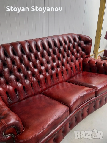 Chesterfield/Честърфилд Класически кожен диван – Бордо, снимка 5 - Дивани и мека мебел - 55281594