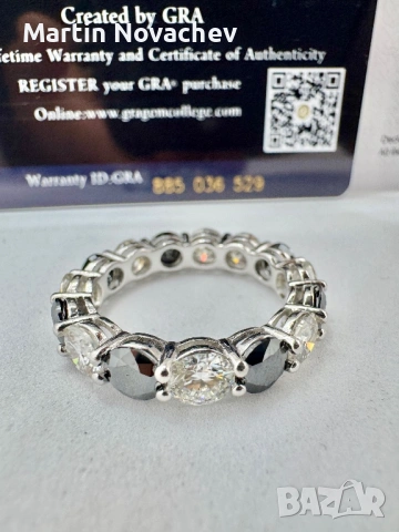 Сребърен пръстен с мойсанит (Диамант) 7.5 карата, снимка 6 - Пръстени - 54343490