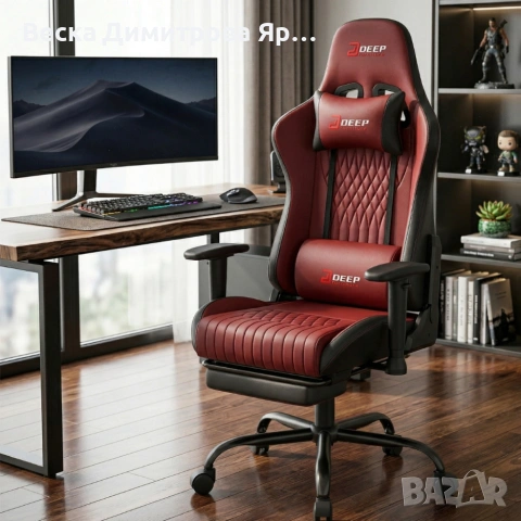 Ергономичен геймърски стол бордо с поставка за крака, регулируема височина и 3D подлакътници, снимка 4 - Столове - 54044568