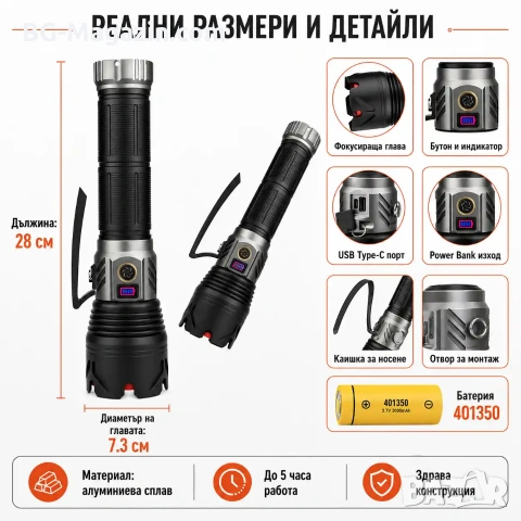 Професионален прожектор с лазерен диод COBA 60W – 2000м обхват Power Bank и димер, снимка 6 - Къмпинг осветление - 54027440