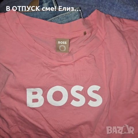 Тениска BOSS пепел от роза с щампа.памук