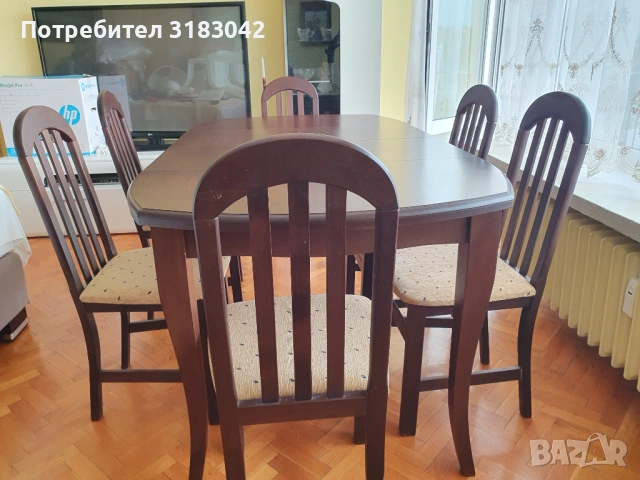 Стилен комплект за трапезария, състоящ се от разтегателна маса и 6 броя столове. , снимка 2 - Маси - 54430231