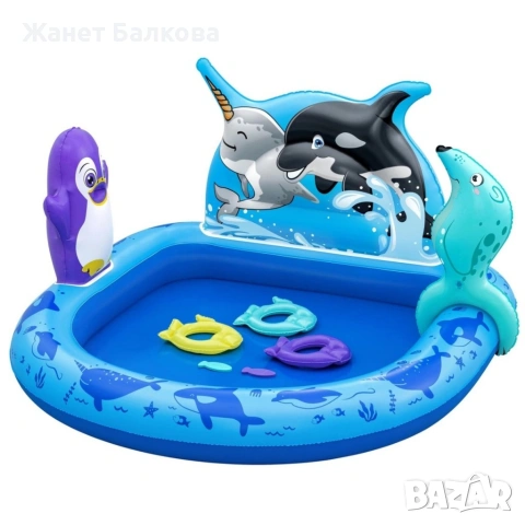 Надуваем детски басейн с морски животни, водни играчки и игра за хвърляне на халки, снимка 4 - Надуваеми играчки - 54868473