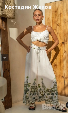  Нов със етикет. Дамски оригинален панталон с широки крачоли Sabina Green Tropical Wide , снимка 3 - Панталони - 55215640