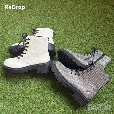 Дамски кубинки бели и сребристи, без марка