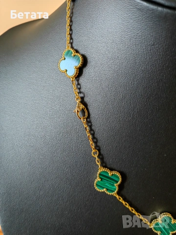 Дамско колие с 10 детелини от зелен малахит - Van Cleef & Arpels VCA, снимка 7 - Колиета, медальони, синджири - 54357367