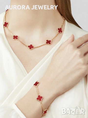 Van Cleef & Arpels VCA 5 Motifs Gold Red Carnelian Vintage Alhambra Дамска Гривна, снимка 9 - Гривни - 54422179