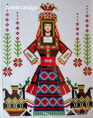 Шевица "Лазарка със стомни" в рамка, снимка 2 - Гоблени - 54980490