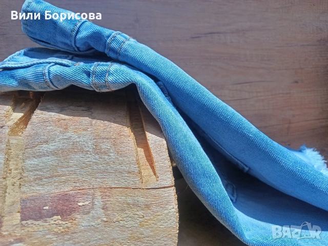 Модерни дамски къси дънкови панталони в син цвят с перли, снимка 6 - Къси панталони и бермуди - 54481987