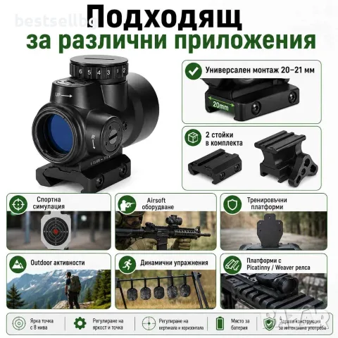Бързомерец прицел Trijicon 1x25 бързомер мерник пикатини пушка еърсофт, снимка 8 - Оборудване и аксесоари за оръжия - 41813277
