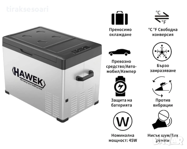 Портативен компресорен хладилник HAWEK C40 40L – 12V/24V/220V с охлаждане и замразяване, снимка 6 - Аксесоари и консумативи - 54642632