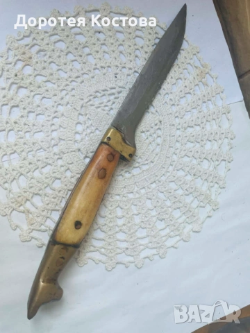 Красив стоманен н0ж с месинг и глава на куче, снимка 7 - Антикварни и старинни предмети - 53989159