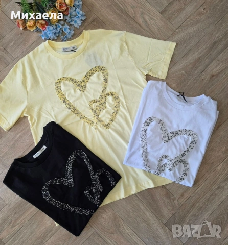 Дамски фланелки с камъчета - три цвята - 15€, снимка 5 - Тениски - 54493633