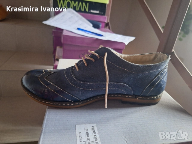 обувки естествен велур и лак син , снимка 2 - Дамски ежедневни обувки - 54184783