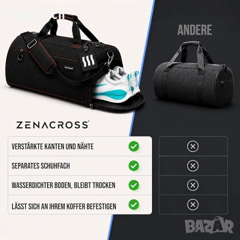 Спортен сак ZENACROSS 50L с отделение за обувки + подарък шейкър, снимка 2 - Спортна екипировка - 55138401
