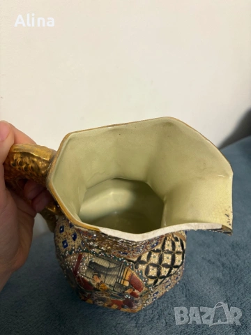 Vintage Satsuma декоративна кана – ръчно рисувана, Япония, снимка 5 - Декорация за дома - 54084611
