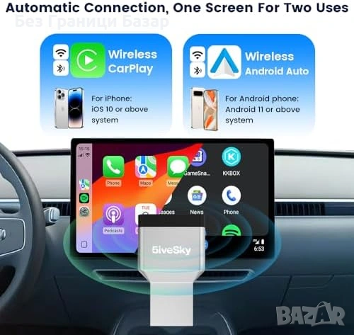 Нов Мини CarPlay Android Auto Dongle безжичен адаптер донгъл кола телефон връзка, снимка 2 - Друга електроника - 54716959