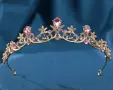 фини цветя вредени с камъни сребриста златиста диадема корона тиара венец дамска детска метална, снимка 6