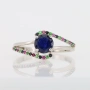 Сребърен пръстен със Сапфир Royal Blue, Рубини и Цаворити със сертификат , снимка 1
