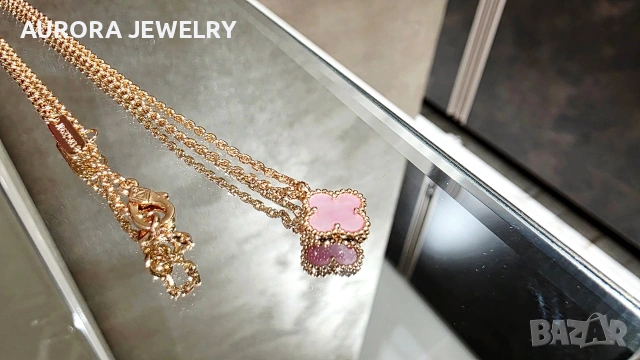Van Cleef & Arpels VCA Gold Pink Opal Sweet Alhambra Clover Дамско Колие, снимка 6 - Колиета, медальони, синджири - 54166879