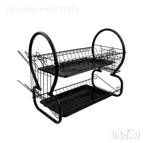 СУШИЛКА ЗА СЪДОВЕ МЕТАЛ EK-6032, 2 реда, Тавички за оттичане, Органайзер за прибори, снимка 3 - Аксесоари за кухня - 40153261