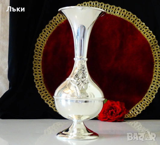 Посребрена ваза,гарафа,птица,печат Pantazelos. , снимка 7 - Вази - 54988011