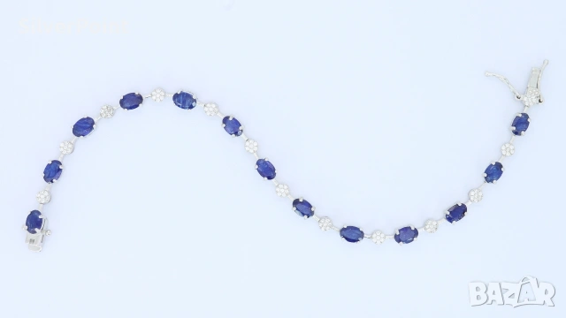 Сребърна тенис гривна с натурални Сапфири Royal Blue от Шри Ланка със сертификат , снимка 2 - Гривни - 54637350