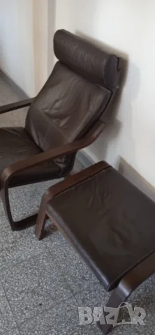 Кожен фотьойл с табуретка, снимка 3 - Дивани и мека мебел - 55542359
