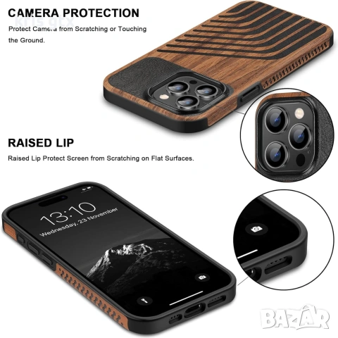 Магнитен калъф, съвместим с iPhone 15 Pro Case Wood Grain дизайн дървесна и кожена текстура MagSafe, снимка 3 - Apple iPhone - 55073958