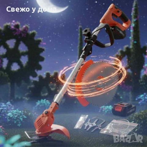 Телескопичен акумулаторен тример за трева 48V с две батерии – мощен, лек и без кабели, снимка 2 - Градинска техника - 54191255