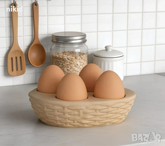 Гнездо плетено кошче с 4 отвора дупки за яйце силиконов молд форма фондан шоколад гипс смола, снимка 2 - Форми - 54209526