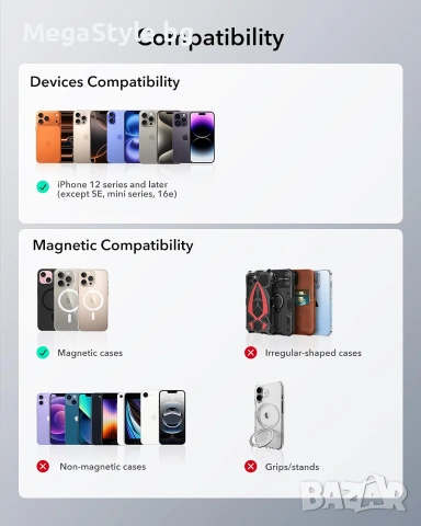 ESR Geo Magnetic Wallet Stand – Магнитен портфейл за телефон с Grip стойка и Find My функция, снимка 2 - Аксесоари за Apple - 55276874