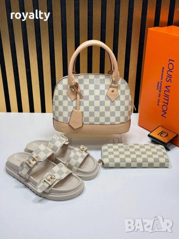 Louis Vuitton Нов Дамски Комплект Луи Витон Чехли Чанта Различни Цветове , снимка 6 - Чехли - 55030846
