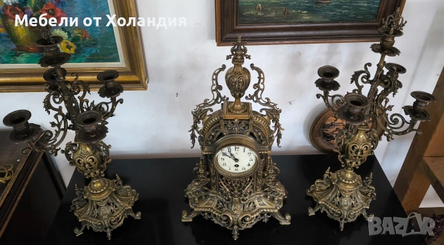 Френски каминен часовник с 2 свещника , снимка 11 - Антикварни и старинни предмети - 54830823