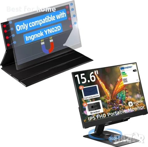 Преносим монитор Ingnok 15.6" FHD 1080P и интелигентен калъф за монитор