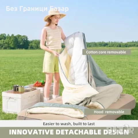 Нов Туристически спален чувал BISINNA, 4 сезона, компактен с графенов пълнеж и сваляем калъф, снимка 3 - Къмпинг мебели - 55412349